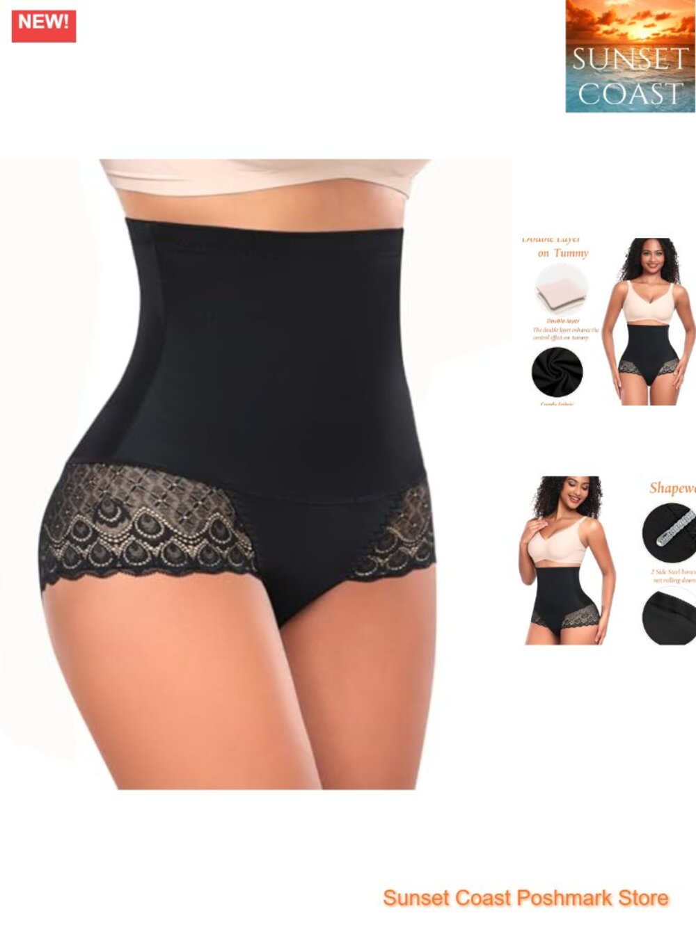 High Waisted Tummy Control Shapewear Panties Lace Body Shaper Briefs